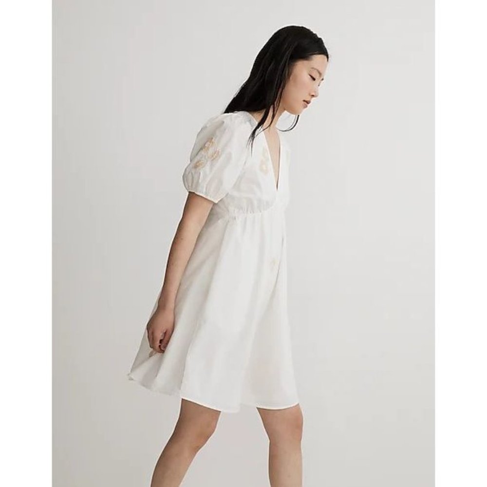 Madewell NWT Annamarie Floral V Neck Cutout Mini Dress in Bright Ivory size 0 - Picture 11 of 11
